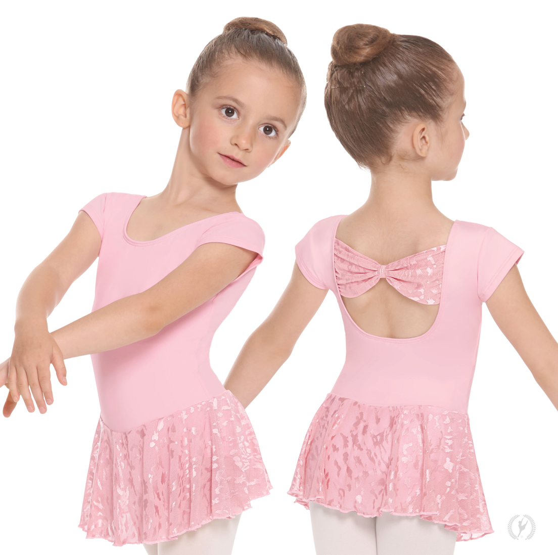Girls Impression Mesh Bow Back Short Sleeve Dress